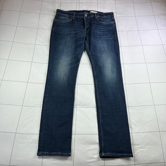 All Saints Jeans Mens 34 Blue Cigarette Skinny Button Fly Fade Distressed Denim - Picture 2 of 16